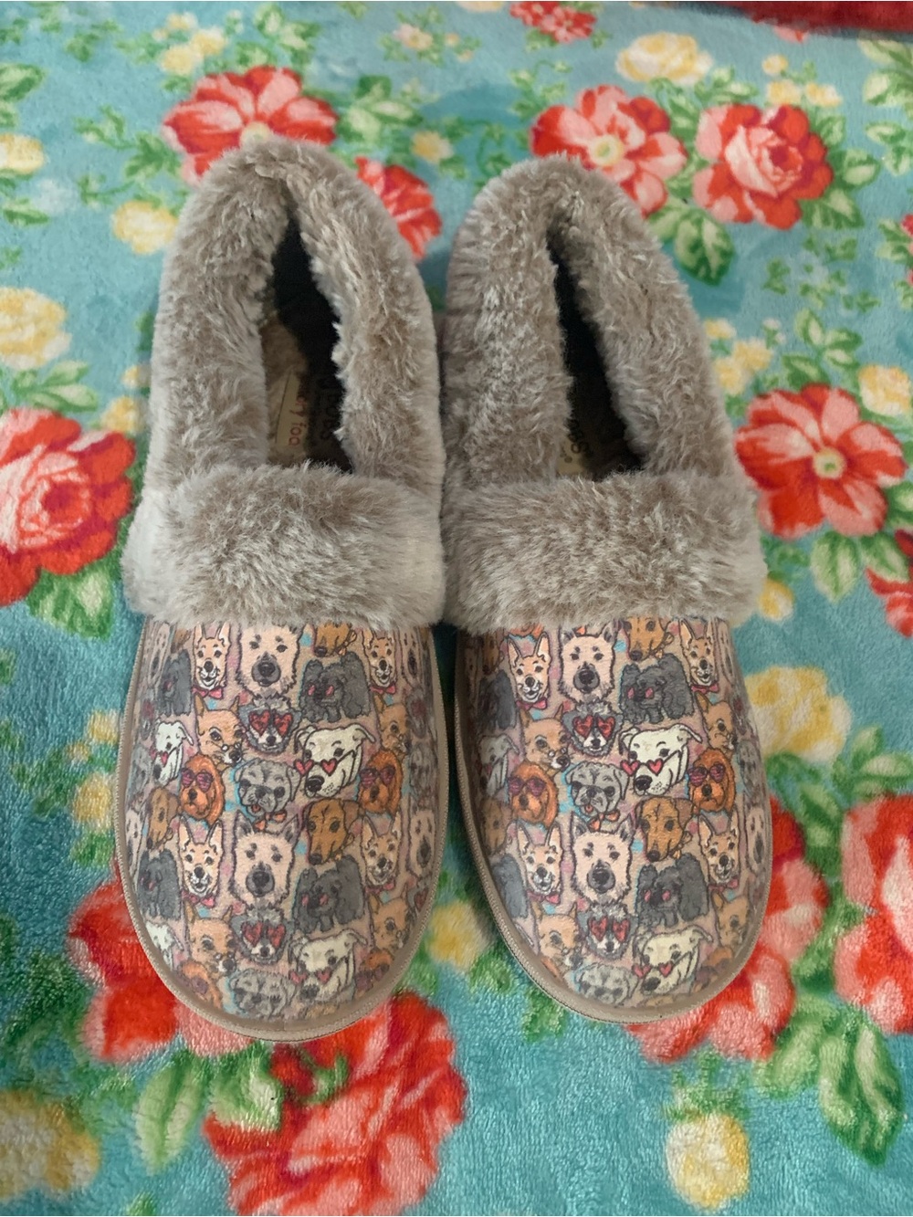 BOBS from Skechers Too Cozy Family Pups Print Soft & Warm Slippers